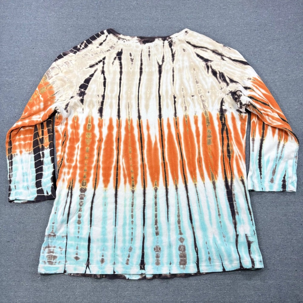Tryst Top Women Plus Size 0X Orange Turquoise Tie Dye Cotton 3/4 Sleeve 9297TMDS - Picture 2 of 8